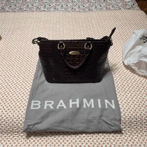 Brahmin Dark Brown Crocodile Embossed Satchel